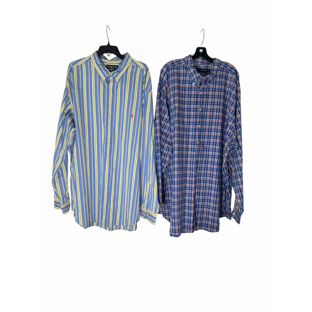 Ralph Lauren Shirts Lot Mens 4XLT Stripe Plaid Long Sleeve Button Down #M9-8